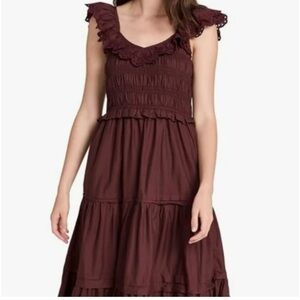 Madewell Lucie Embroidered Cotton Midi Dress in vintage mulberry color size 10
